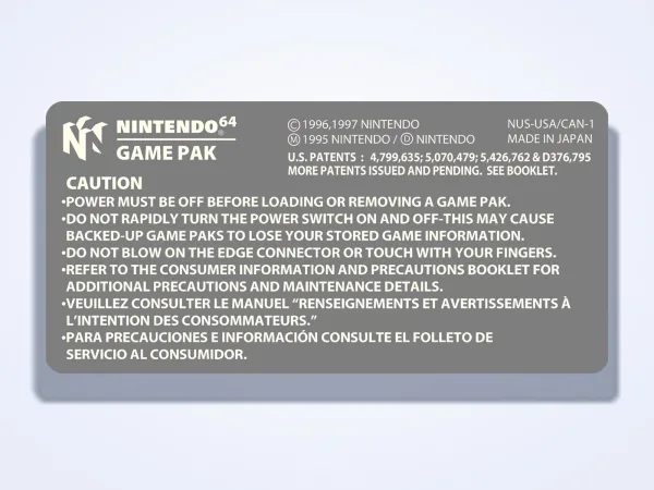 N64 Cartridge Back Label – main photo