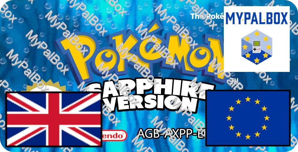 Étiquette de remplacement Pokémon Saphir GBA, version Anglaise / néerlandaise (UK/NL)